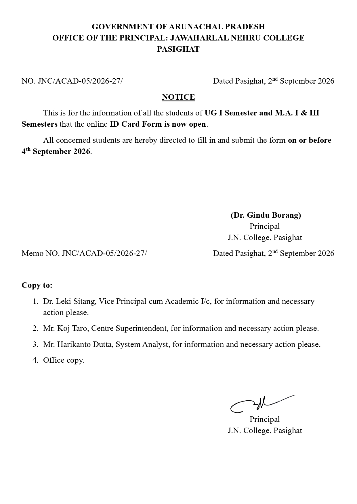 ID Card Form Notice